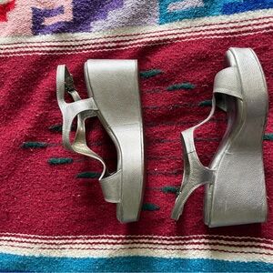 Cordani Silver TStrap wedge sandals